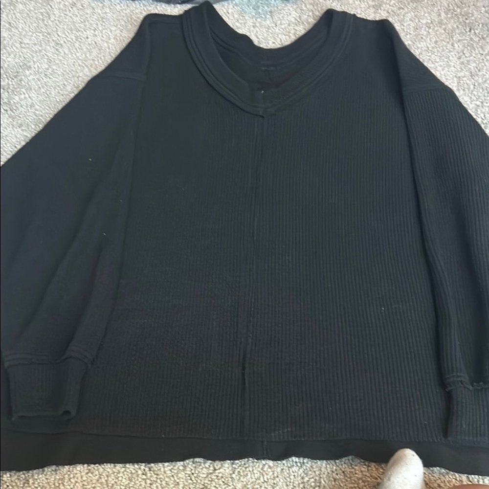 Aerie Black V-Neck Sweater Relaxed Fit Knit
